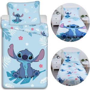 DISNEY Stitch Blauw katoenen kinderbeddengoed, voor meisjes, ritssluiting, 100% katoen, 140x200cm OEKO-TEX