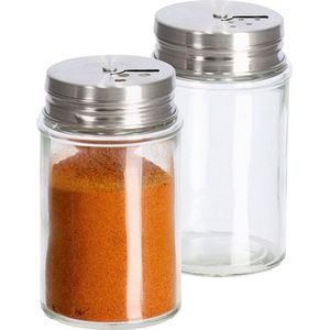 Zeller Kruidenpotje/strooier - 2x - glas/metaal - met strooihulpstuk - 90 ml - 5 x 8,5 cm