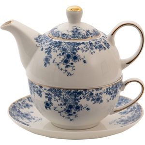 Tea for One 400 ml Blauw Porselein Bloemen Theepot set Cadeau voor haar Theepot met Kopje