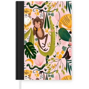 Notitieboek - Schrijfboek - Jungle - Planten - Dieren - Roze - Notitieboekje klein - A5 formaat - Schrijfblok