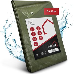 siwitec afdekzeil 140 g/m², 6 x 10 m, afdekzeil van stof met ogen en versterkte hoeken, waterdicht beschermzeil in diverse maten, afdekzeil voor tuinmeubelen, hout en boten, afdekzeil van hout