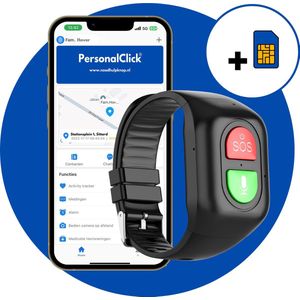 PersonalClick- Alarm Horloge Ouderen 4G -Eenvoudig 2 knoppen - Live GPS Locatie - Nederlandse Taal -Alarmknop - SOS Knop - Waterdicht- Gebruiksklaar verzonden - Nederlandse taal - Personenalarmering - Géén abonnement