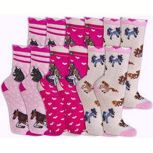 Bundelvoordeelpakket 12 paar | Kindersokken | verschillende kleurenmix pakket | Thema: romantische paarden motieven