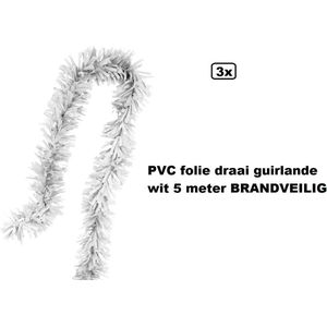3x Guirlande wit 5 meter PVC - BRANDVEILIG - Draaiguirlande - Carnaval thema feest festival huwelijk feest party