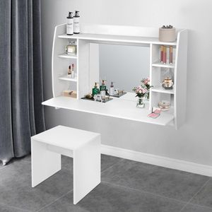 Wandkaptafel met spiegel 110x74x48,5 cm Wit incl. kruk ML-Design