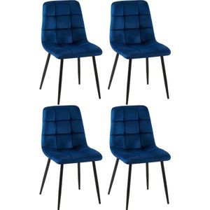 CLP Antibes Set van 4 eetkamerstoelen - Zonder armleuning - Velvet - donkerblauw