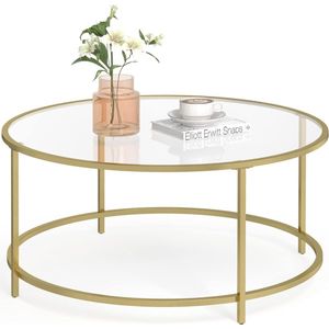 Salontafel - bijzettafel rond - koffietafel - glazen tafel met metalen frame - 84 x 84 x 45,5