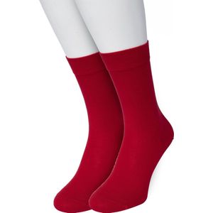 Bonnie Doon Basic Sokken Dames Rood maat 36/42 - 2 paar - Basis Katoenen Sok - Gladde Naden - Brede Boord - Uitstekend Draagcomfort - Perfecte Pasvorm - 2-pack - Multipack - Effen - Red - OL834222.50