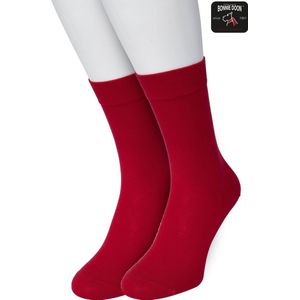 Bonnie Doon Basic Sokken Dames Rood maat 36/42 - 2 paar - Basis Katoenen Sok - Gladde Naden - Brede Boord - Uitstekend Draagcomfort - Perfecte Pasvorm - 2-pack - Multipack - Effen - Red - OL834222.50