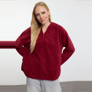 Trendyol Groen Dik Fleece Oversized/Breed Gebreid Sweatshirt Met Capuchon En Ritssluiting Twoaw22Sw2063