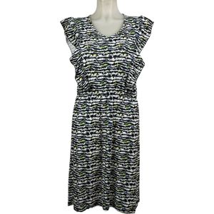 Angelle Milan – Travelkleding voor dames �– Zebra Geel Groen Blauwe Mouwloze Jurk – Ademend – Kreukherstellend – Duurzame jurk - In 4 maten - Maat M