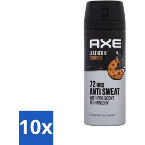10 x Axe - Deodorant Spray - 72hrs Anti Sweat - Leather & Cookies - 150 ml - Leer Geur - Koekjes Geur - Langdurige Frisheid