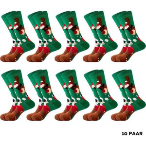 10 paar Kerstsokken - Sokken met Kerstman in schoorsteen en rendieren - Dames/ Mannen maat 40-46 - 10x