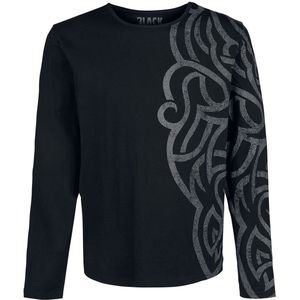 Black Premium by EMP Zwart shirt met lange mouwen en groot ornament - Heren - S
