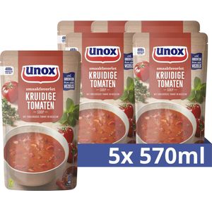 Unox Smaakfavoriet Soep In Zak - Kruidige Tomaten - een tomatensoep met duurzaam verbouwde groenten en zongedroogde tomaten - 5 x 570 ml