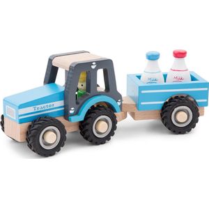 New Classic Toys Houten Tractor met Aanhanger - Blauw