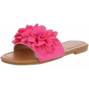ZoeZo Design - damesslippers - zomerslippers - strandslippers - slippers - PU - stof - fuchsia - roze - pink - met bloem - maat 37
