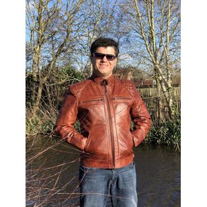 Dera Dore - Heren Leren Jas - Echt en Origineel Schapenleer Jas - Luxe en Stijlvol Jas - Donker Bruin - L