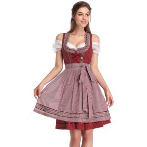 Dirndljurk klederdracht dames dirndl kort midi 3-delig. voor Oktoberfest-DRIE stuks: jurk, blouse, schortBordeaux 34