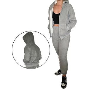 Huispak - Grijs - Teddy - Met Capuchon - Fleece - Gewatteerd - Setje voor Volwassenen