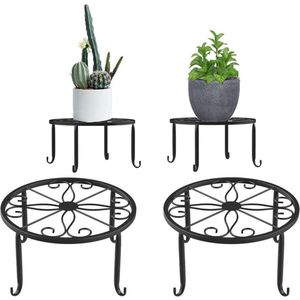 Bloemenplantenstandaard - Retro design rond spiraalvormig - Metalen bloempot basis - Binnen en buiten - Zwart - Set van 2