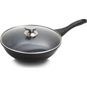 Royalty Line® BW28M Wokpan Inductie - Ø 28 cm - Voor Alle Warmtebronnen - 3.7 Liter - Wok Met Glazen Deksel - Zwart