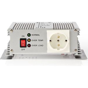 Nedis Inverter Gemodificeerde Sinusgolf - Ingangsvoltage: 12 V DC - Apparaat stroomoutput: Type F (CEE 7/3) - 230 V AC 50 Hz - 600 W - Piekvermogen: 1500 W - Accuklemmen - Zilver