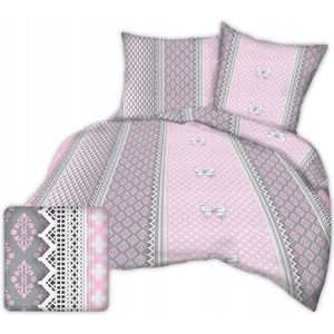 Kora Beddengoed 140x200cm - Roze/Grijs Kant & Strikjes