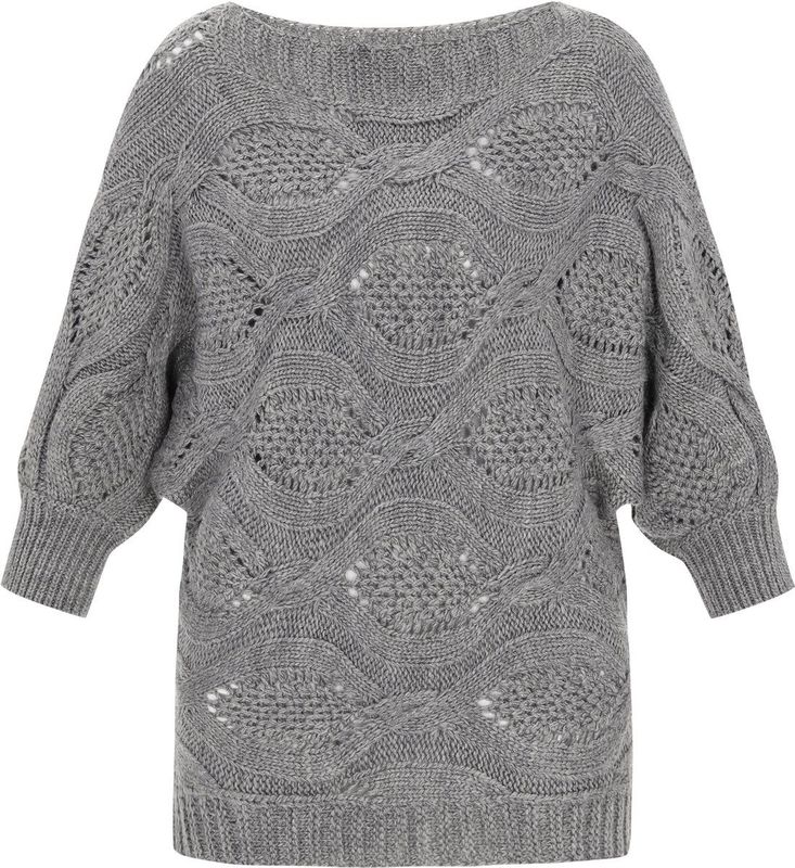 Usha - Trui - Grijs - Vleermuismouwen - Normale Pasvorm