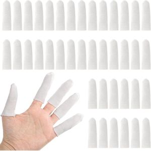 100 stuks katoenen vingerbedjes witte stof - Vingertoppen beschermhoes duimbeschermer comfortabel en vochtafvoerend (7 cm/ 2.75 inch)