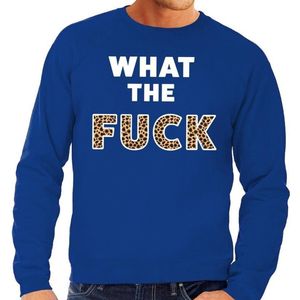 What the Fuck tijgerprint tekst sweater blauw heren - heren trui What the Fuck tijgerprint S