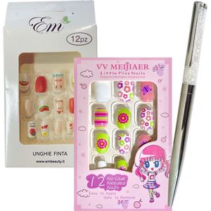 Plaknagels | 12 Nagels | Kinderen | Geen Lijm Nodig | Roze Kat