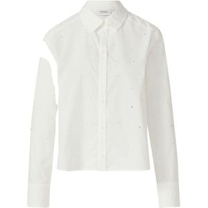 comma - Blouse - Kortgeknipt - Popeline - Met Strasversieringen