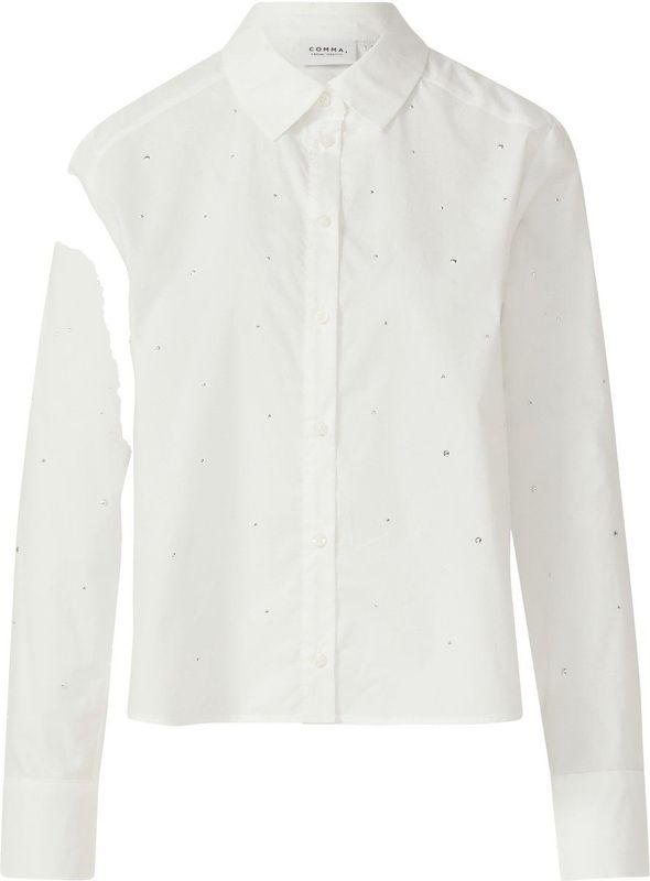 comma - Blouse - Kortgeknipt - Popeline - Met Strasversieringen