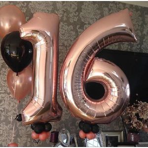 Folie ballon cijfer 16 rose goud - Sweet 16 verjaardag versiering