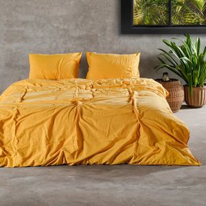 Charm & Co Stone washed - Dekbedovertrek - 100% Zacht Katoen - Tweepersoons - 200 x 200/220 - Mosterd