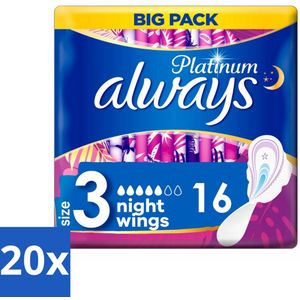20 x Always Platinum - Maandverband - Maat 3 - Night Wings - Big Pack - 16 Pads - Maandverband Nacht - Maandverband Met Vleugels - Nachtbescherming - Maandverband Comfort - Maandverband Voor Nacht