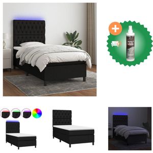 vidaXL Boxspring met matras en LED stof zwart 80x200 cm - Bed - Inclusief Reiniger