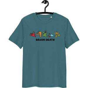 Bitcoin T-shirt - Brain Death - Unisex - 100% Biologisch Katoen - Blauw- Maat S | By BitPopArt | Bitcoin cadeau| Bitcoin T-shirt| Crypto T-shirt| Crypto Shirt| Bitcoin Shirt| Bitcoin Merch| Crypto Merch| Bitcoin Kleding