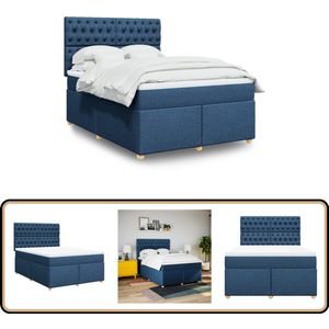 vidaXL Boxspring met matras stof blauw 160x200 cm