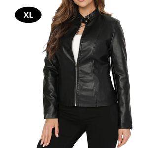 Bovista Leren Jas - Leather Jacket - Lederen Jas - Bomberjack - Pilotenjack - Blazer - Biker - Motorjas - Motormuis - Dames - Zwart S