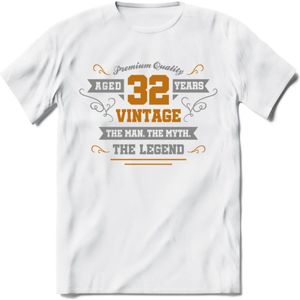 32 Jaar Legend T-Shirt | Goud - Zilver | Grappig Verjaardag Cadeau | Dames - Heren | - Wit - XXL
