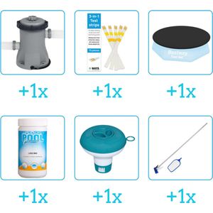 Accessoires voor Bestway Fast Set Opblaasbaar zwembad - 244x61 cm - Rond - Bestway - 57448 - Pomp - Testrips - Afdekzeil - Chloor - Chloordrijver - Schoonmaakset