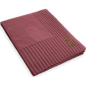 Knit Factory Uni Gebreid Plaid - Woondeken - plaid - Wollen deken - Kleed - Stone Red - 160x130 cm