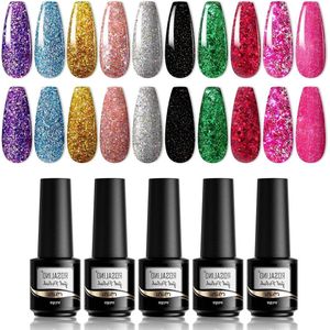 10 Kleuren Glitter Gel Nagellak Set - Zwart Rood Blauw Roze Groen Paars Gouden Zilver - UV Gel Nagel 7ml - Shellac Gellak - Nail Art Manicure 10pcs