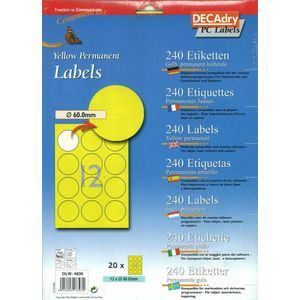 Decadry Etiketten / Labels rond 60mm - Geel