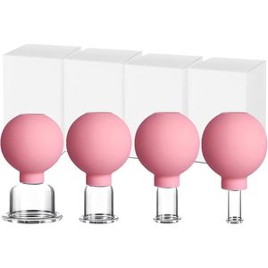 EXCITAT Cupping Cups - Cupping Cup Set - Gezichtscupping Set - Gezichtscupping - met siliconen zuigballen - 4 stuks - roze