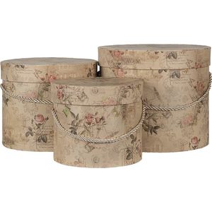 Clayre & Eef Hoedendoos Set van 3 Ø 23x20 cm Beige Roze Karton Bloemen Opbergdoos