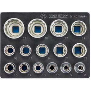 King Tony 1/2"" 12-kant Dop. 8-32 mm 15-delig EVA-inleg