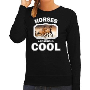 Dieren paarden sweater zwart dames - horses are serious cool trui - cadeau sweater bruin paard/ paarden liefhebber M